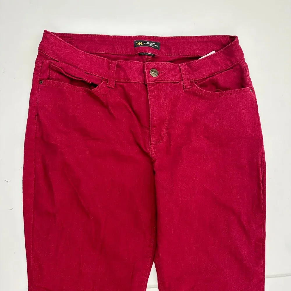 Lee Regular‎ Fit Straight Leg Mid Rise Women's size 14P Red Denim Jeans